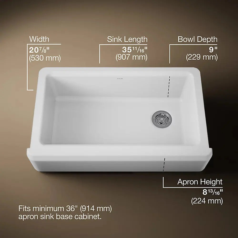 Kohler Riverby 35-3/4" undermount single-bowl farmhouse workstation kitchen sink K-24564-PC-0 - Plumbing Market