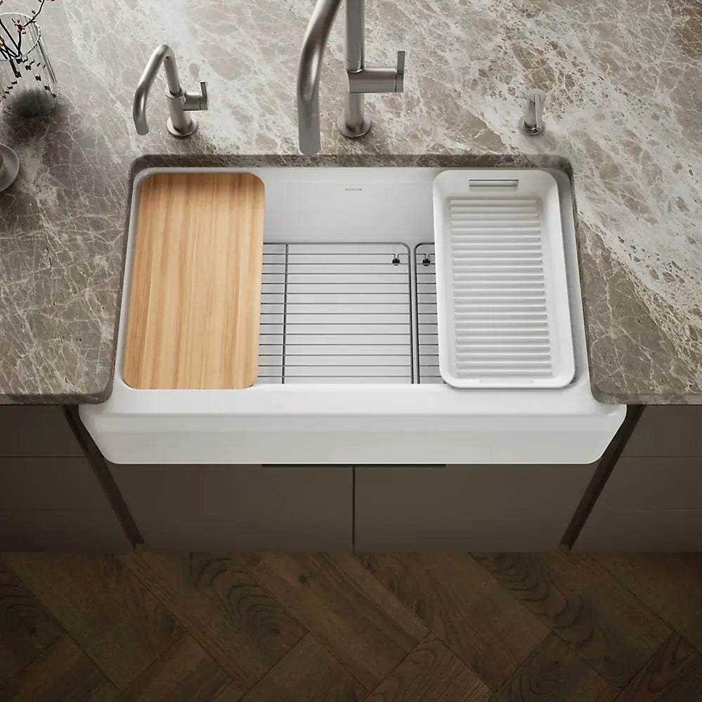 Kohler Riverby 35-3/4" undermount single-bowl farmhouse workstation kitchen sink K-24564-PC-0 - Plumbing Market
