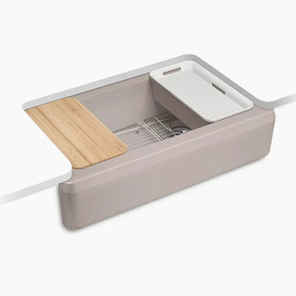 Kohler Riverby 35-3/4" undermount single-bowl farmhouse workstation kitchen sink K-24564-PC-TRF - Plumbing Market