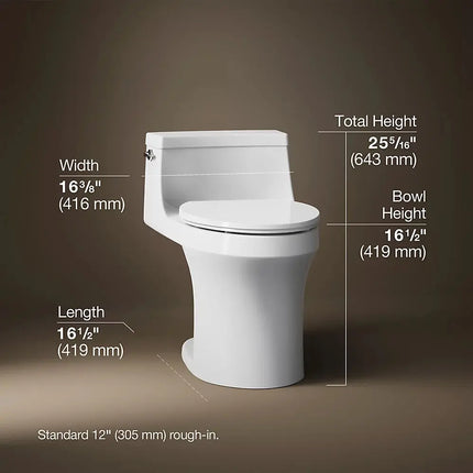 Kohler San Souci One-piece compact elongated toilet with concealed trapway, 1.28 gpf - Plumbing Market