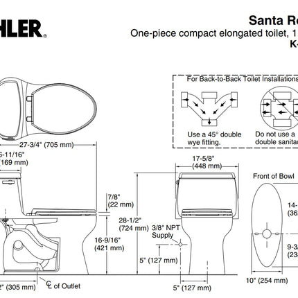 Kohler Santa Rosa One-piece compact elongated toilet, 1.28 gpf - Plumbing Market