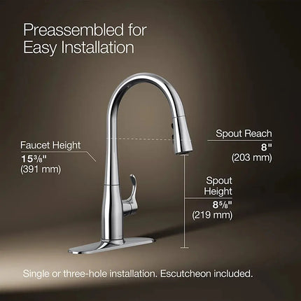Kohler Simplice Compact Pull Down Kitchen Sink Faucet with Three Function Sprayhead K-597-CP - Plumbing Market