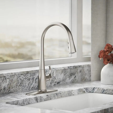 Kohler Simplice Pull-down kitchen sink faucet with three-function sprayhead Stainless - Plumbing Market