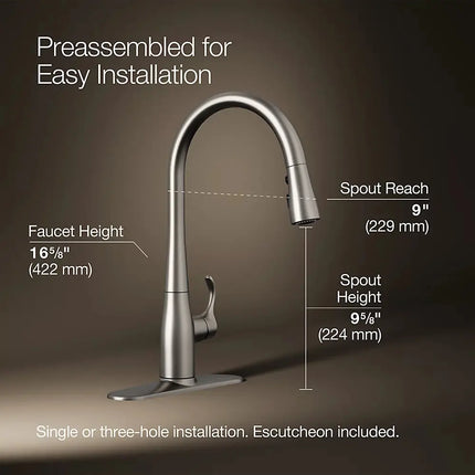 Kohler Simplice Pull-down kitchen sink faucet with three-function sprayhead Stainless - Plumbing Market