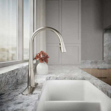 Kohler Simplice Pull-down kitchen sink faucet with three-function sprayhead Stainless - Plumbing Market