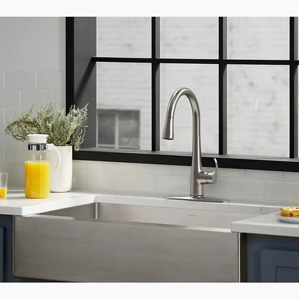 Kohler Simplice Touchless pull-down kitchen sink faucet with three-function sprayhead K-22036-CP - Plumbing Market