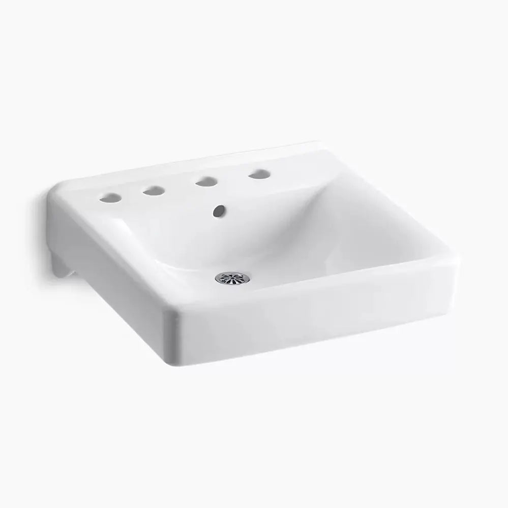 Kohler Soho 20" x 18" wall-mount/concealed arm carrier bathroom sink with 8" widespread faucet holes and left-hand soap dispenser hole - Plumbing Market