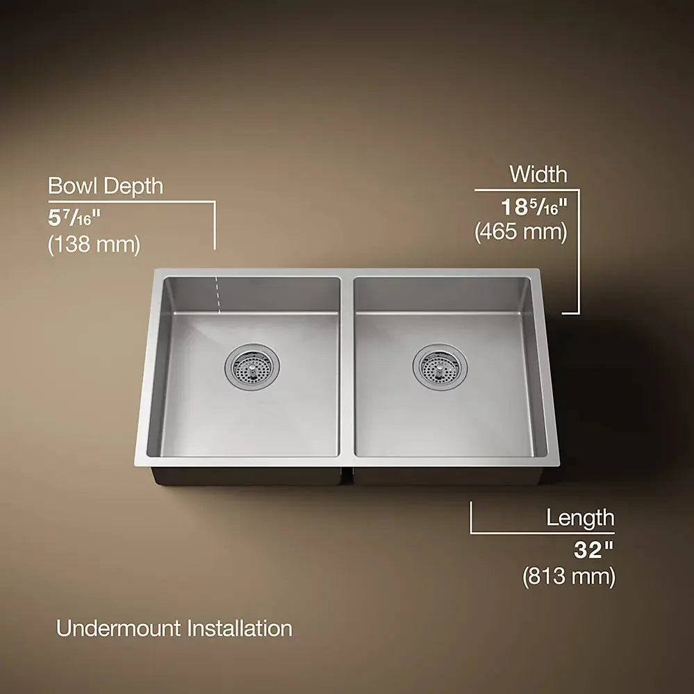 Kohler Strive 32" undermount double-bowl kitchen sink K-33160-NA - Plumbing Market