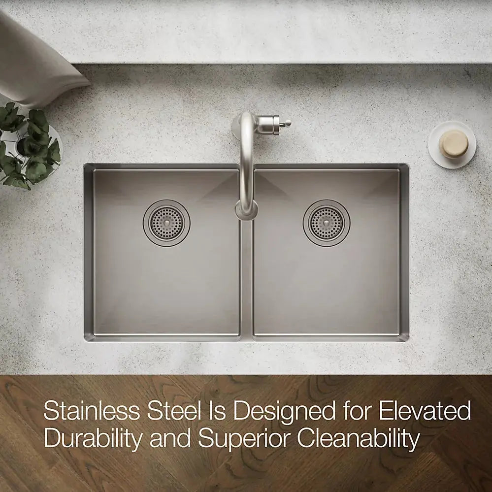 Kohler Strive 32" undermount double-bowl kitchen sink with accessories K-5281-NA - Plumbing Market