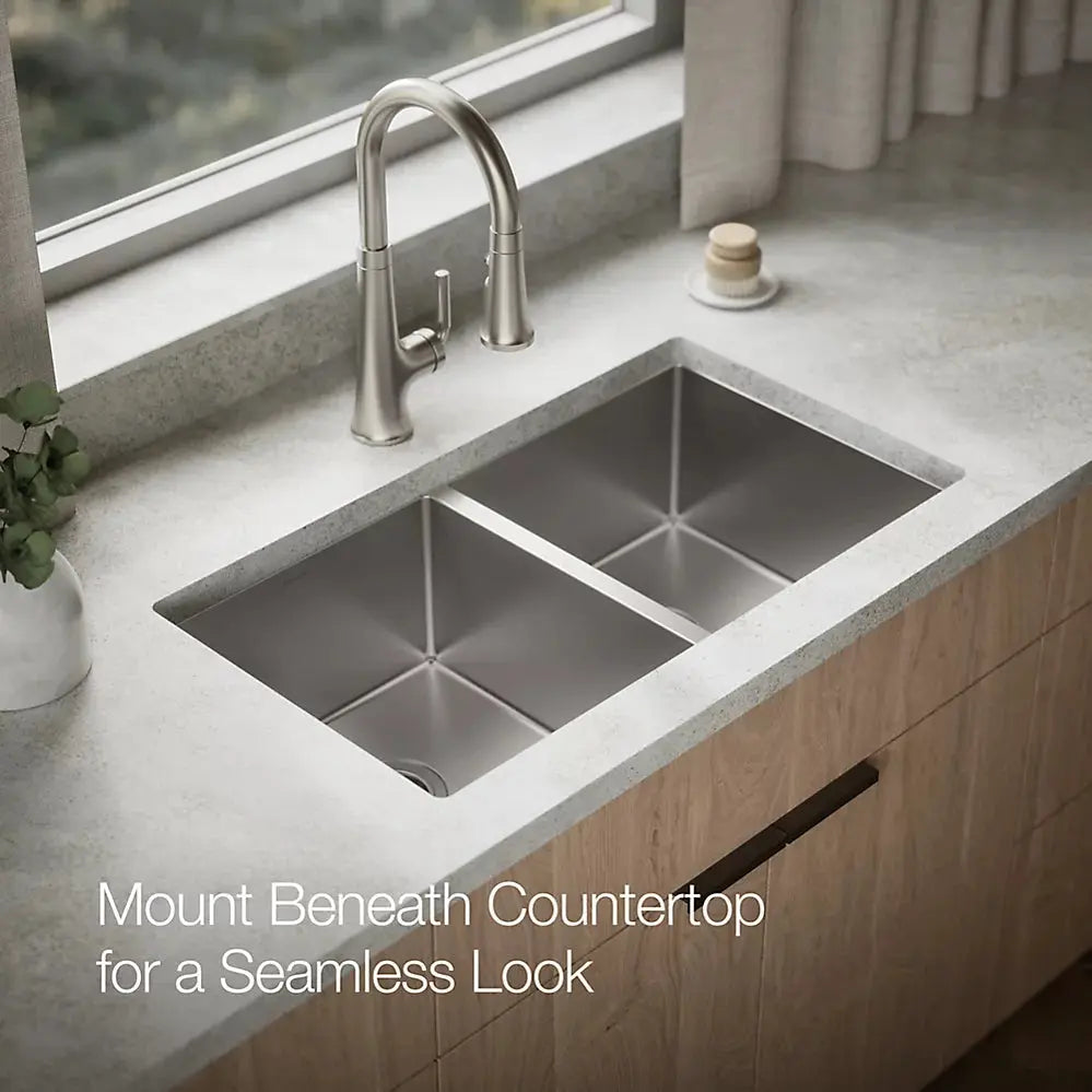 Kohler Strive 32" undermount double-bowl kitchen sink with accessories K-5281-NA - Plumbing Market