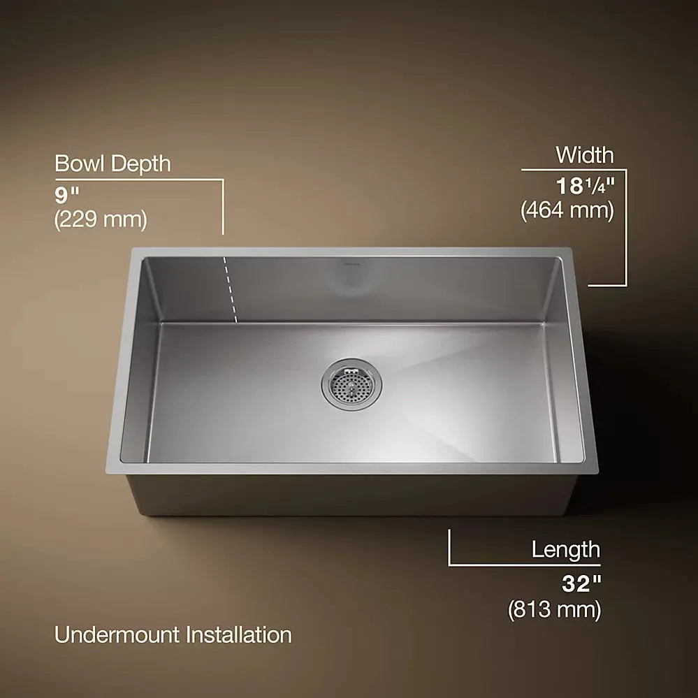 Kohler Strive 32" undermount single-bowl kitchen sink with accessories K-5285-NA - Plumbing Market