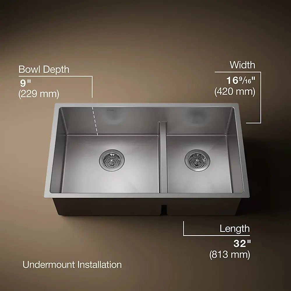 Kohler Strive Smart Divide 32" undermount double-bowl kitchen sink K-5284-NA - Plumbing Market