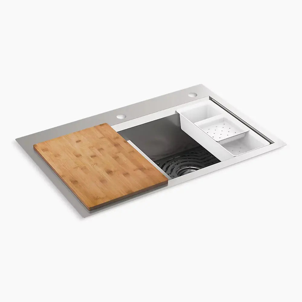 Kohler Task Smart Divide Smart Divide 33" top-/undermount double-bowl workstation kitchen sink K-80085-2PC-NA - Plumbing Market