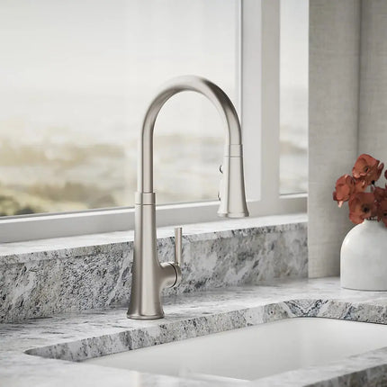 Kohler Tone Pull-down kitchen sink faucet with three-function sprayhead K-23764-VS - Plumbing Market