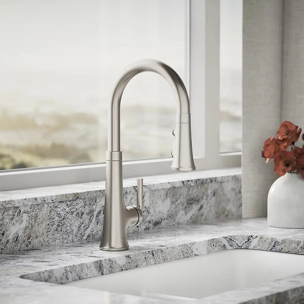 Kohler Tone Pull-down kitchen sink faucet with three-function sprayhead K-23764-VS - Plumbing Market