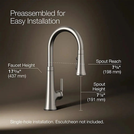 Kohler Tone Pull-down kitchen sink faucet with three-function sprayhead K-23764-VS - Plumbing Market