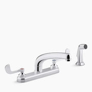Kohler Triton Bowe 1.5 gpm kitchen sink faucet with 8-3/16" swing spout, matching finish sidespray, aerated flow and wristblade handles - Plumbing Market