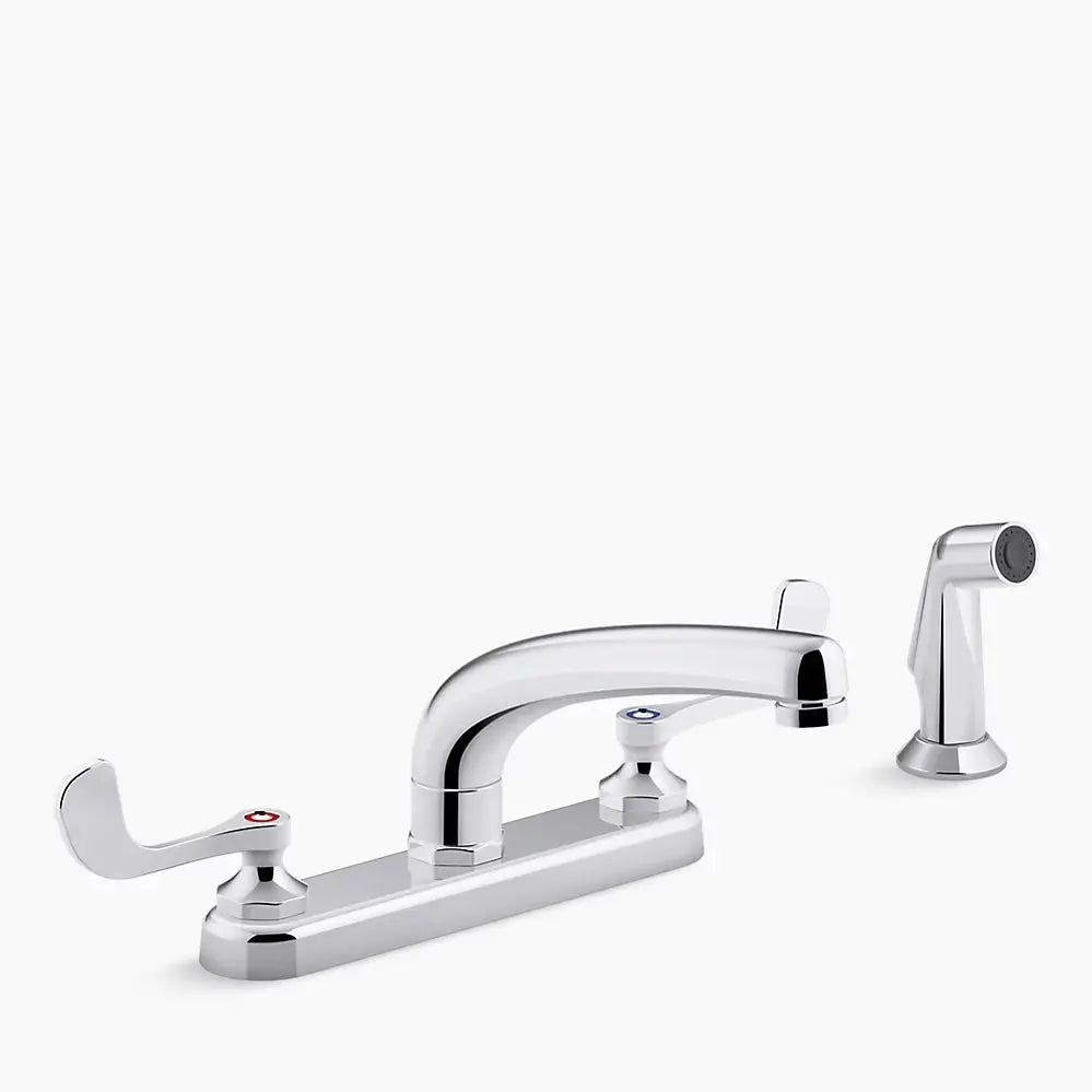 Kohler Triton Bowe 1.5 gpm kitchen sink faucet with 8-3/16" swing spout, matching finish sidespray, aerated flow and wristblade handles - Plumbing Market