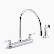 Kohler Triton Bowe 1.8 gpm kitchen sink faucet with 9-5/16" gooseneck spout, matching finish sidespray, aerated flow and wristblade handles - Plumbing Market