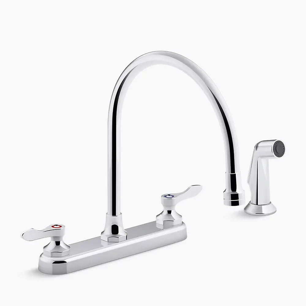 Kohler Triton Bowe 1.8 gpm kitchen sink faucet with 9-5/16" gooseneck spout, matching finish sidespray, aerated flow and wristblade handles - Plumbing Market