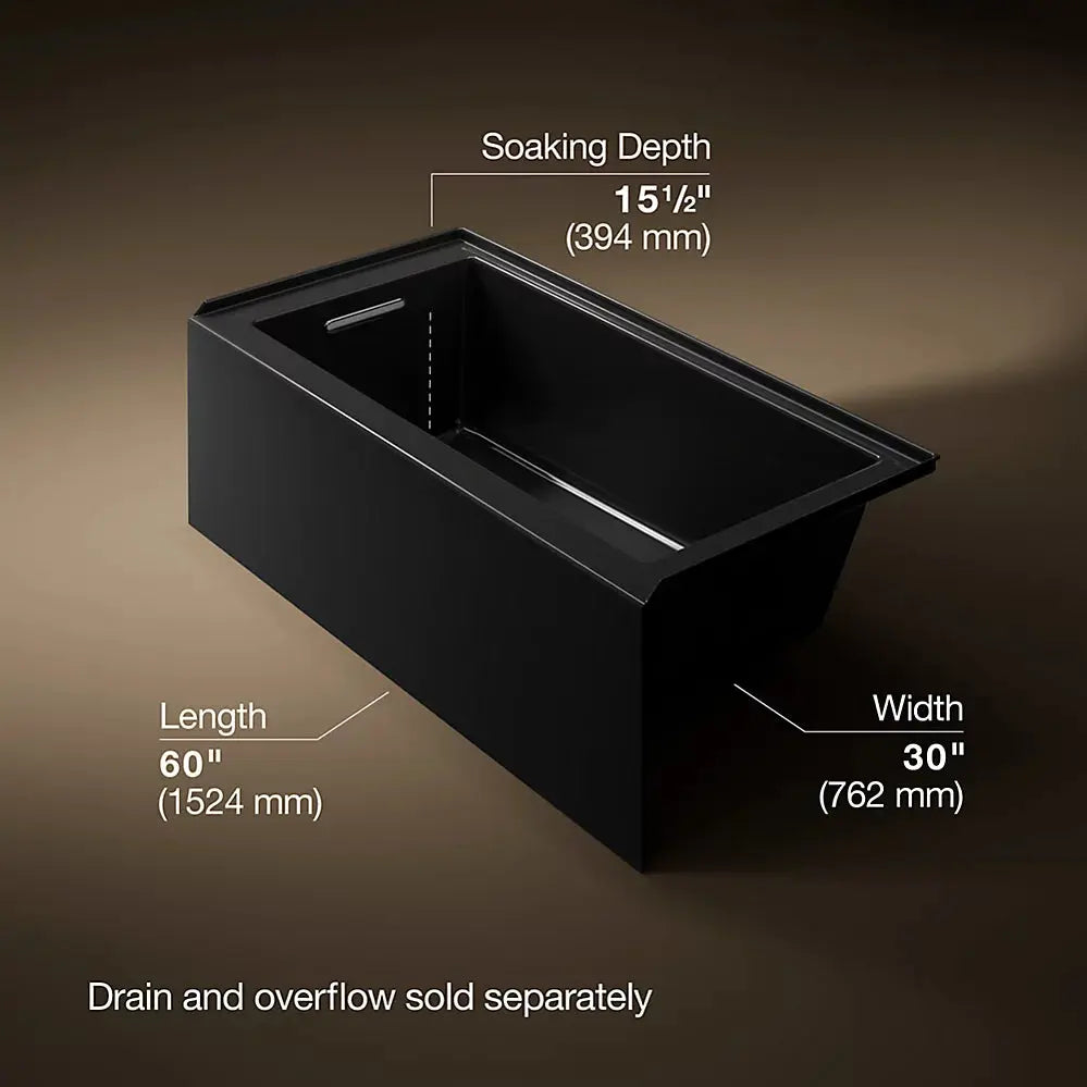 Kohler Underscore 60" x 30" alcove bath right drain black - Plumbing Market