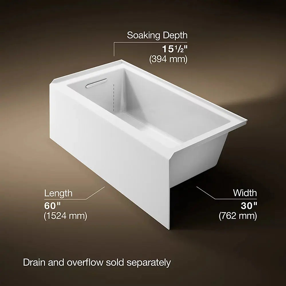 Kohler Underscore 60" x 30" alcove bath with integral apron, integral flange, and left-hand drain White - Plumbing Market