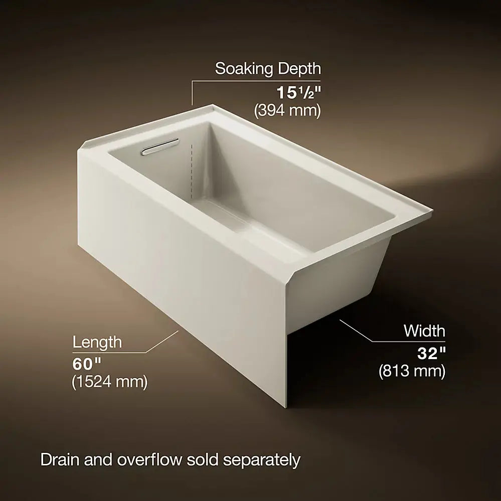 Kohler Underscore 60" x 32" alcove bath, left drain Biscuit - Plumbing Market