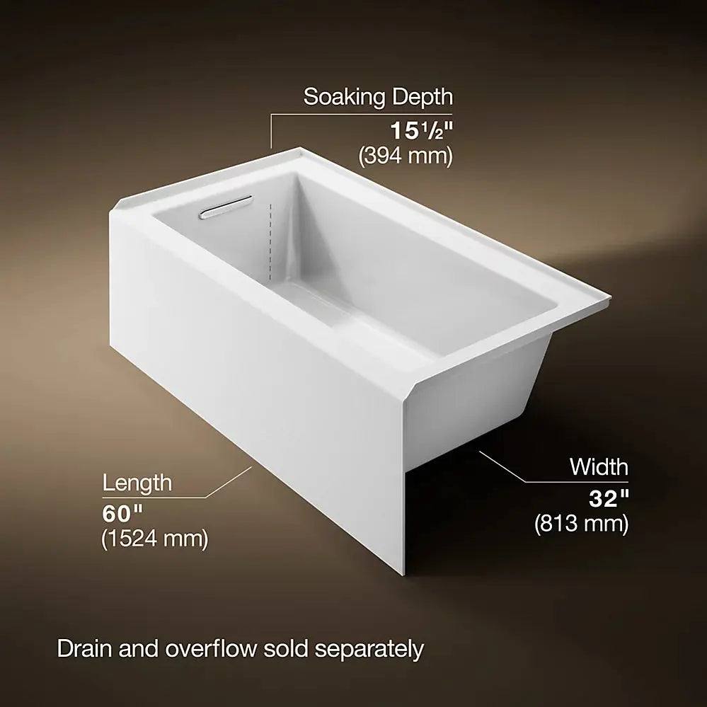 Kohler Underscore 60" x 32" alcove bath, left drain White - Plumbing Market