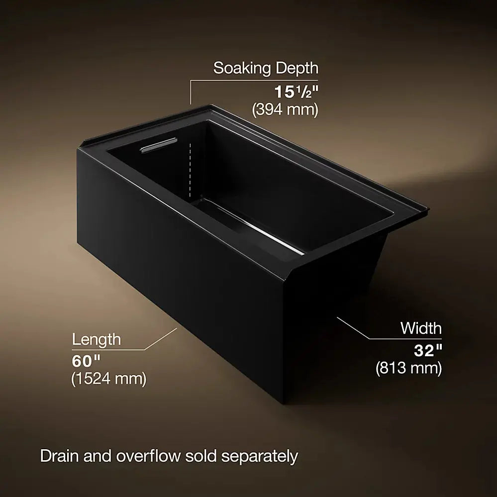 Kohler Underscore 60" x 32" alcove bath, left drain black - Plumbing Market