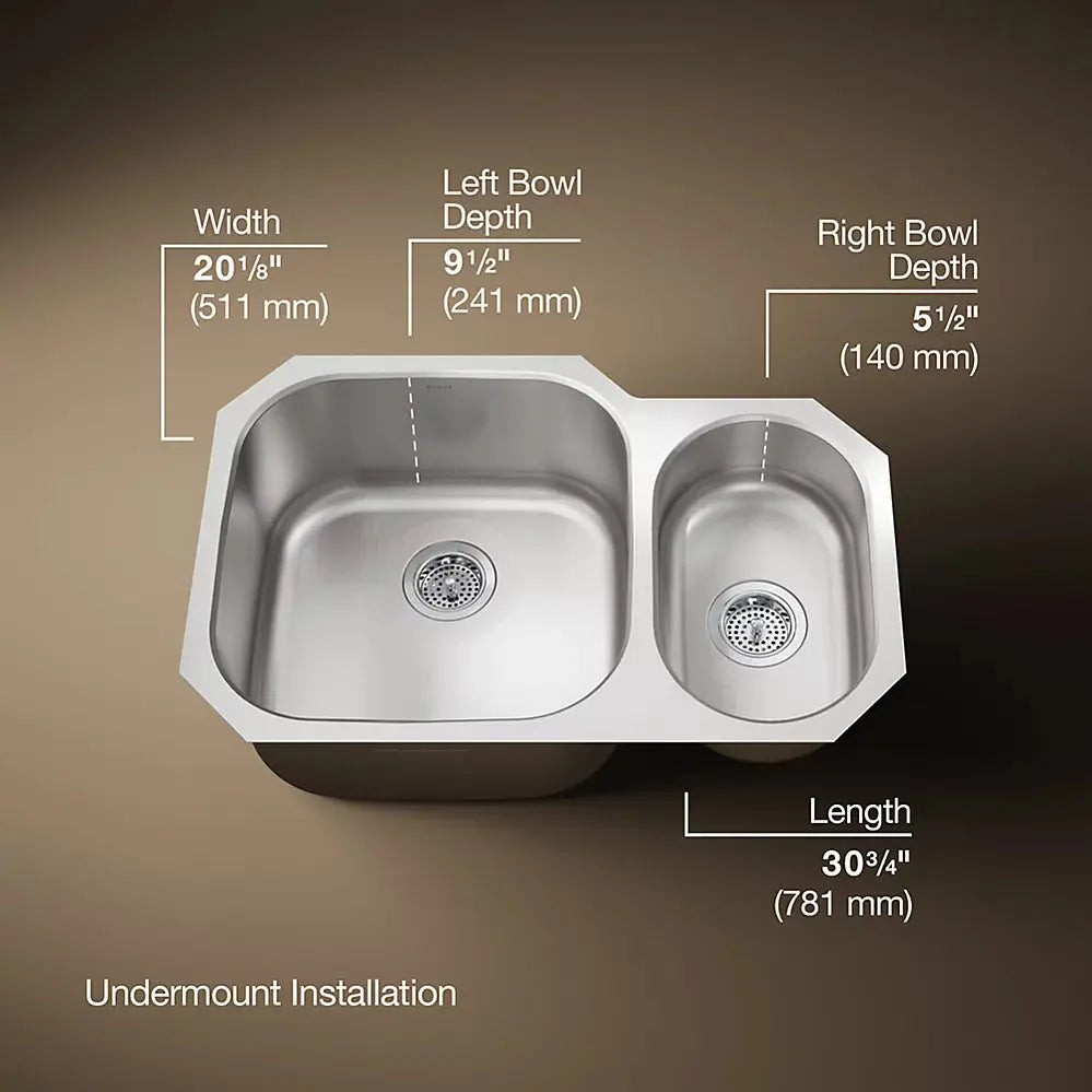 Kohler Undertone 30-3/4" undermount double-bowl kitchen sink K-3355-NA - Plumbing Market