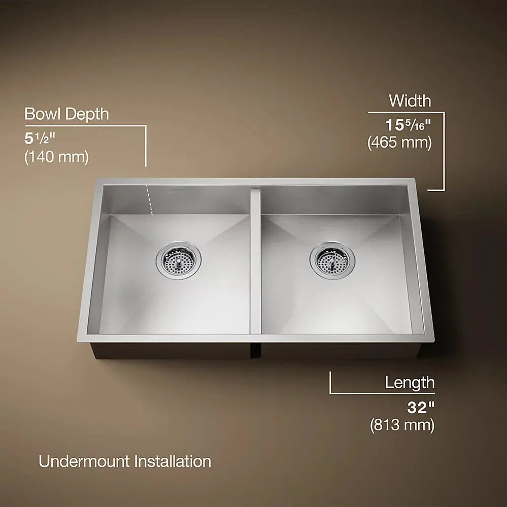 Kohler Vault 32" undermount double-bowl kitchen sink K-25940-NA - Plumbing Market