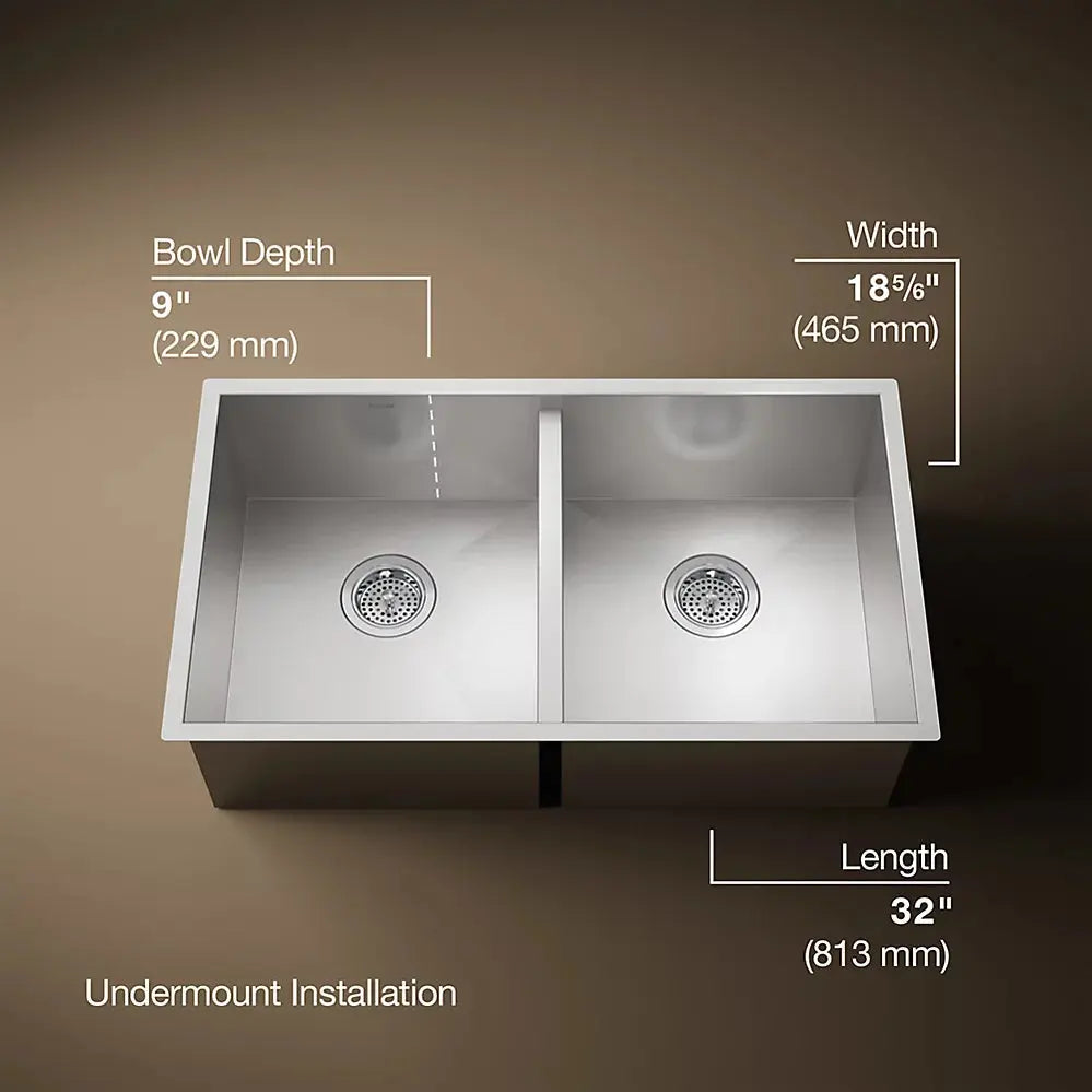 Kohler Vault 32" undermount double-bowl kitchen sink K-3820-NA - Plumbing Market
