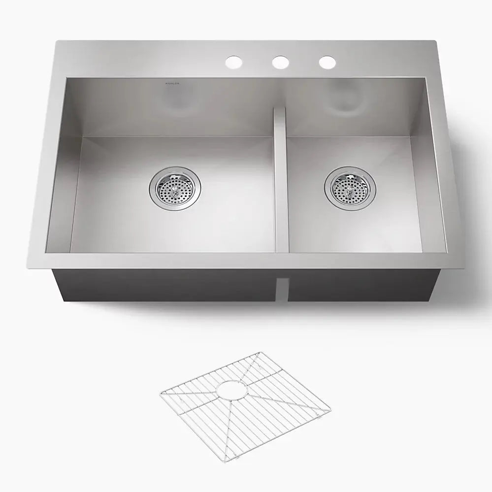 Kohler Vault Smart Divide 33" top-/undermount double-bowl kitchen sink K-3839-3-NA - Plumbing Market