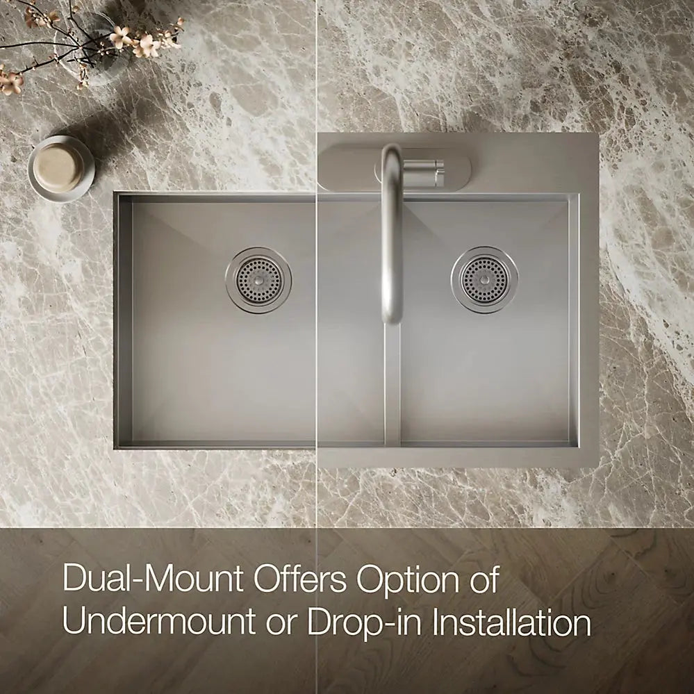 Kohler Vault Smart Divide 33" top-/undermount double-bowl kitchen sink K-3839-3-NA - Plumbing Market
