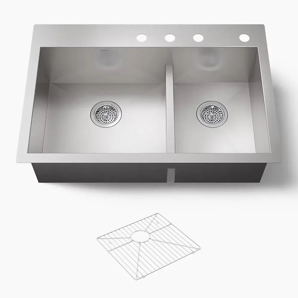 Kohler Vault Smart Divide 33" top-/undermount double-bowl kitchen sink stainless steel - Plumbing Market