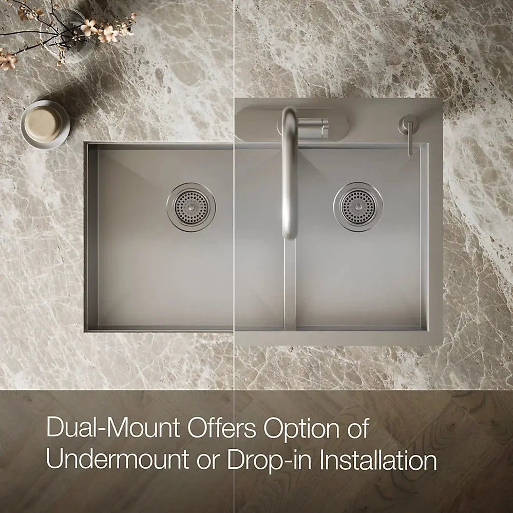 Kohler Vault Smart Divide 33" top-/undermount double-bowl kitchen sink stainless steel - Plumbing Market