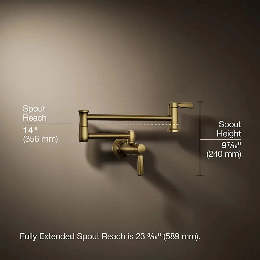 Kohler Wall-mount Pot Filler Vibrant Brushed Moderne Brass 35744-2MB - Plumbing Market