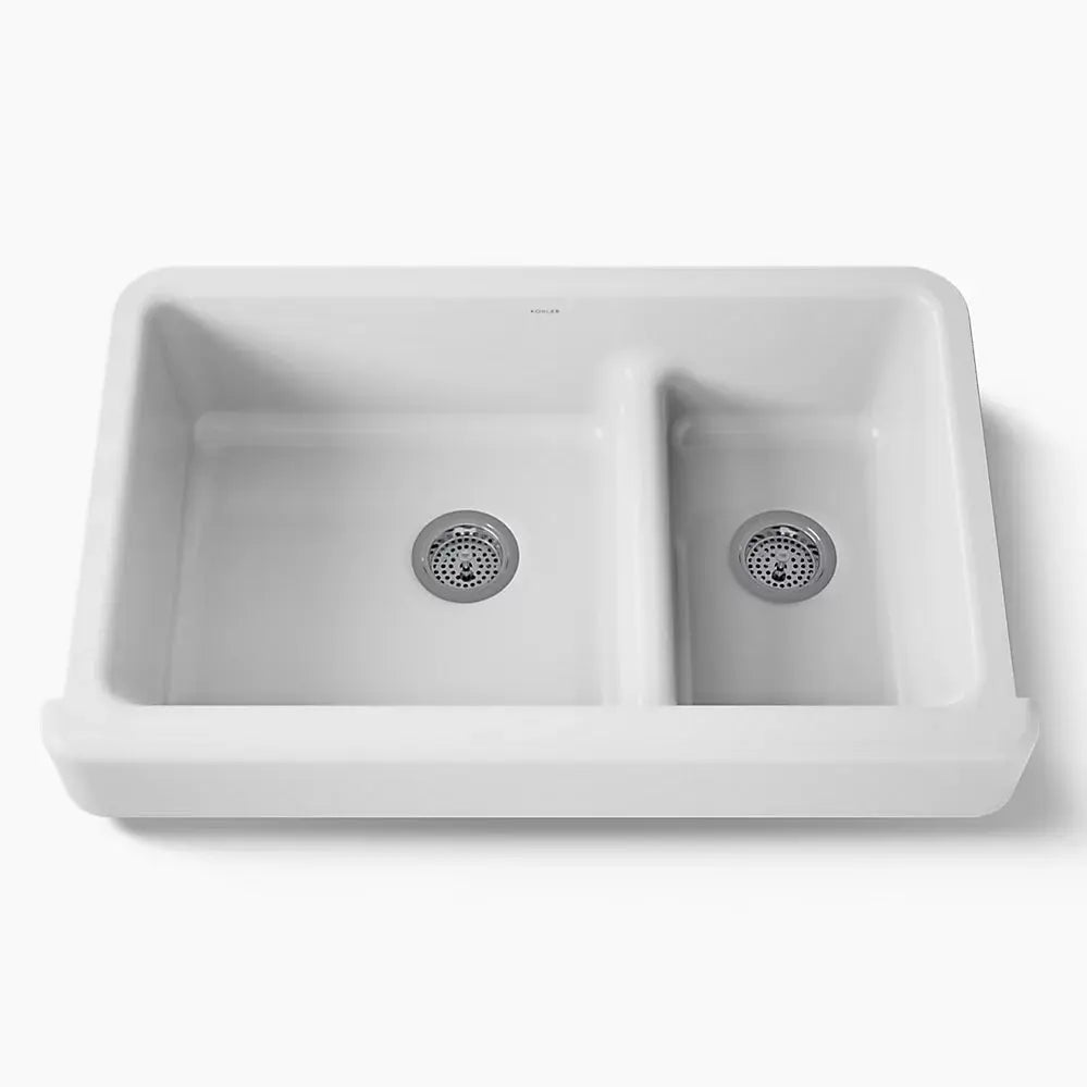 Kohler Whitehaven Smart Divide 35-1/2" undermount double-bowl farmhouse kitchen sink with short apron K-6426-0 - Plumbing Market