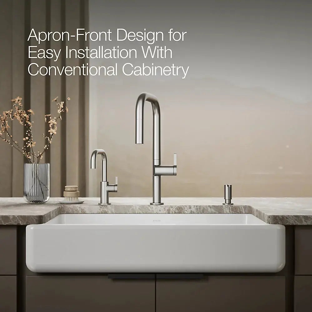 Kohler Whitehaven Smart Divide 35-1/2" undermount double-bowl farmhouse kitchen sink with short apron K-6426-0 - Plumbing Market