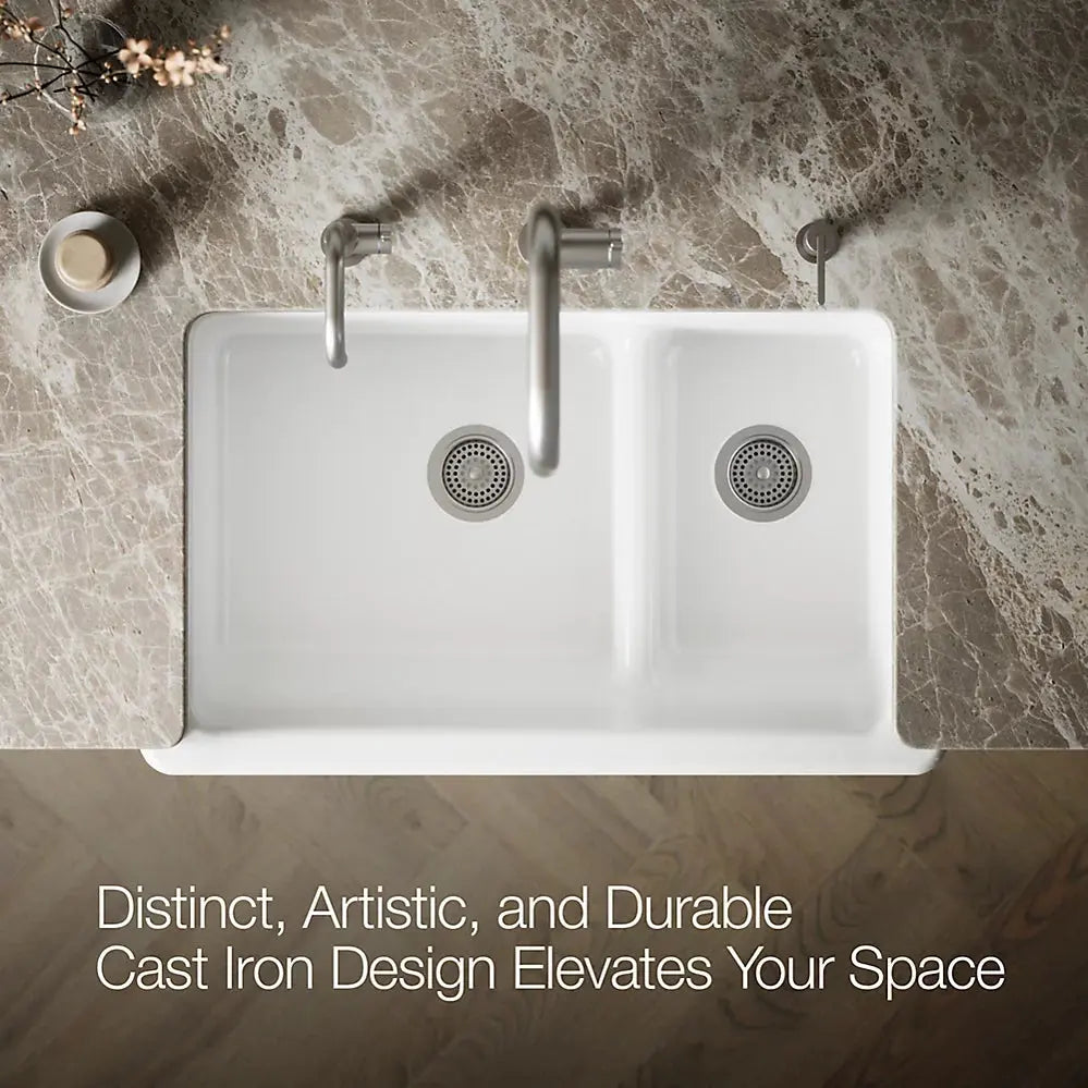 Kohler Whitehaven Smart Divide 35-3/4" undermount double-bowl farmhouse kitchen sink K-6427-0 - Plumbing Market