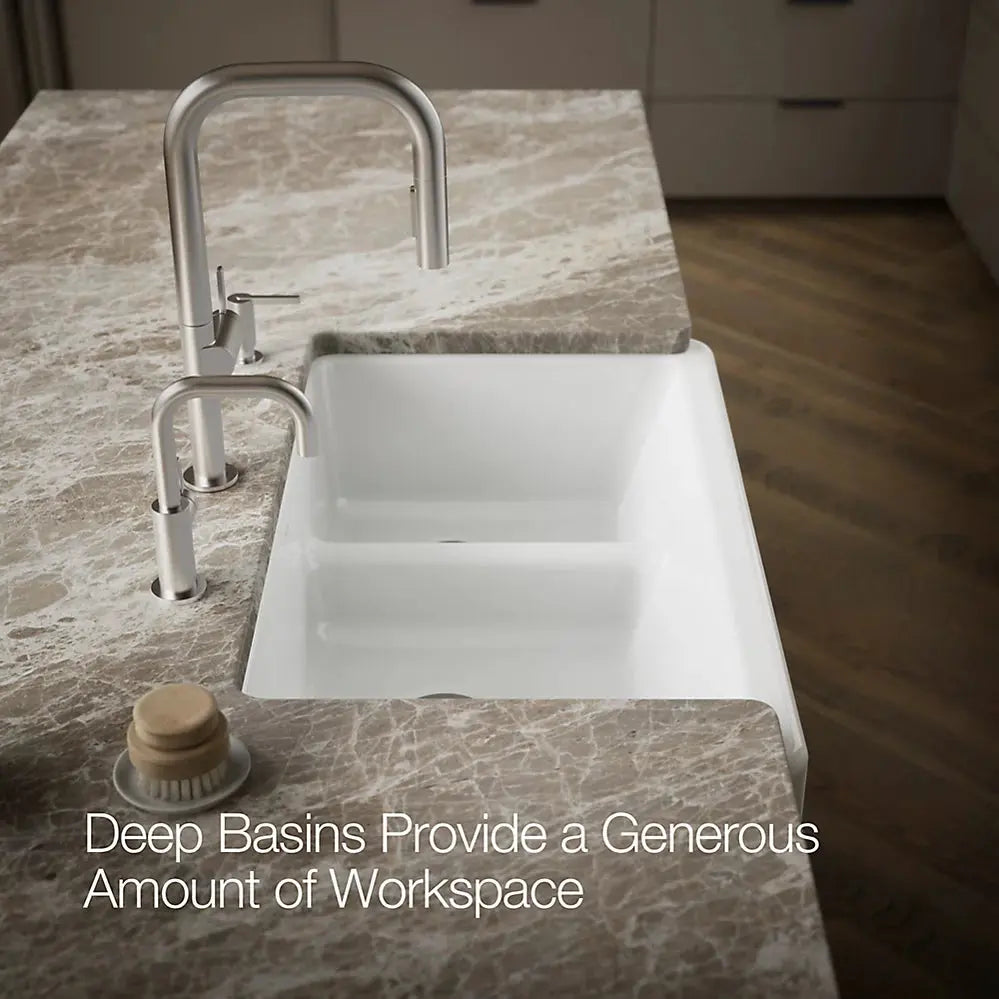 Kohler Whitehaven Smart Divide 35-3/4" undermount double-bowl farmhouse kitchen sink K-6427-0 - Plumbing Market