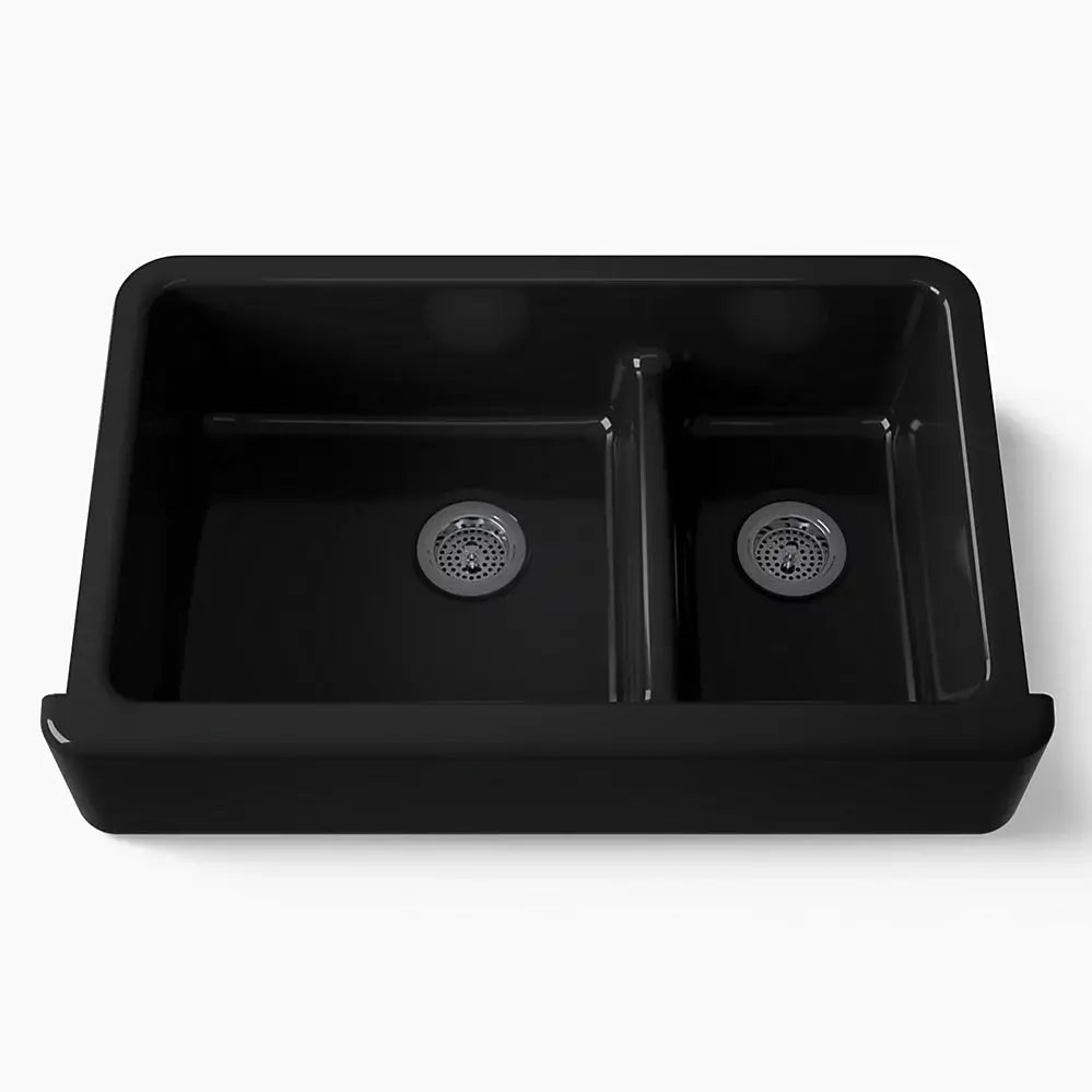 Kohler Whitehaven Smart Divide 35-3/4" undermount double-bowl farmhouse kitchen sink black - Plumbing Market