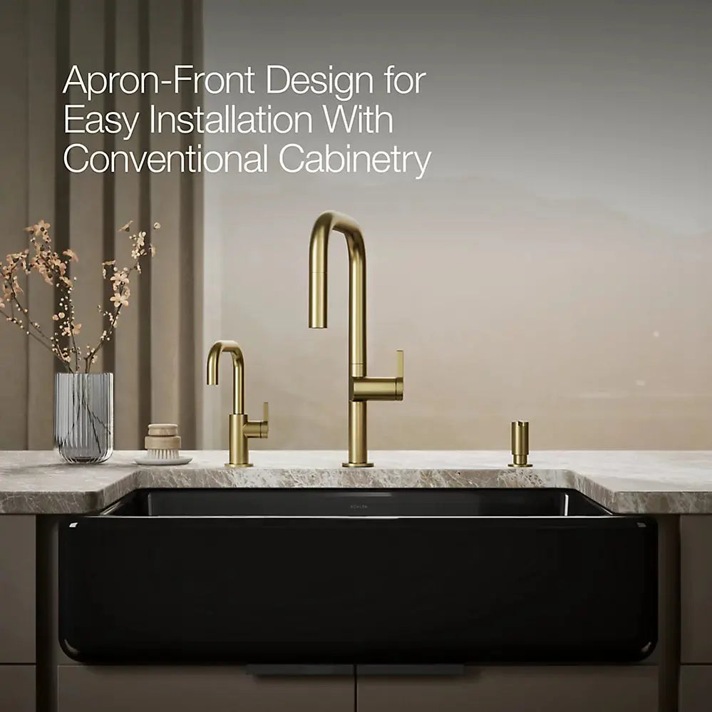 Kohler Whitehaven Smart Divide 35-3/4" undermount double-bowl farmhouse kitchen sink black - Plumbing Market