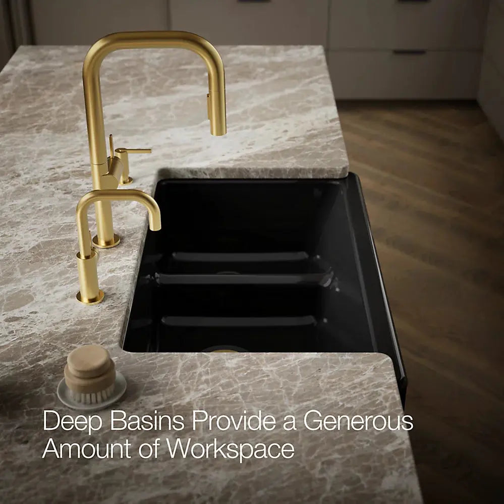 Kohler Whitehaven Smart Divide 35-3/4" undermount double-bowl farmhouse kitchen sink black - Plumbing Market