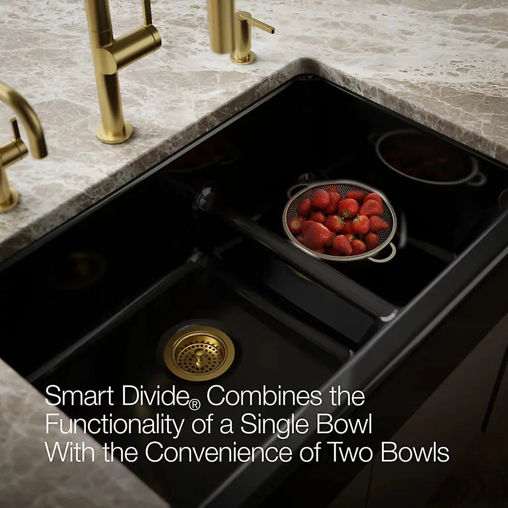 Kohler Whitehaven Smart Divide 35-3/4" undermount double-bowl farmhouse kitchen sink black - Plumbing Market