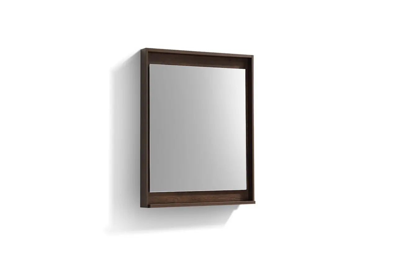 Kube Bath 24″ Wide Framed Mirror W/ Shelf – Rosewood - Plumbing Market