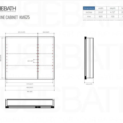 Kube Bath 25 Inch Wide Mirrored Bathroom Medicine Cabinet - Plumbing Market