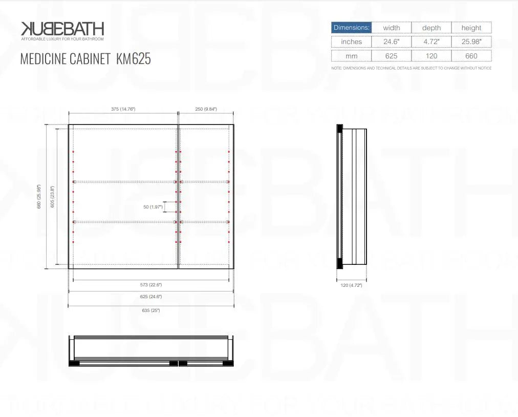 Kube Bath 25 Inch Wide Mirrored Bathroom Medicine Cabinet - Plumbing Market