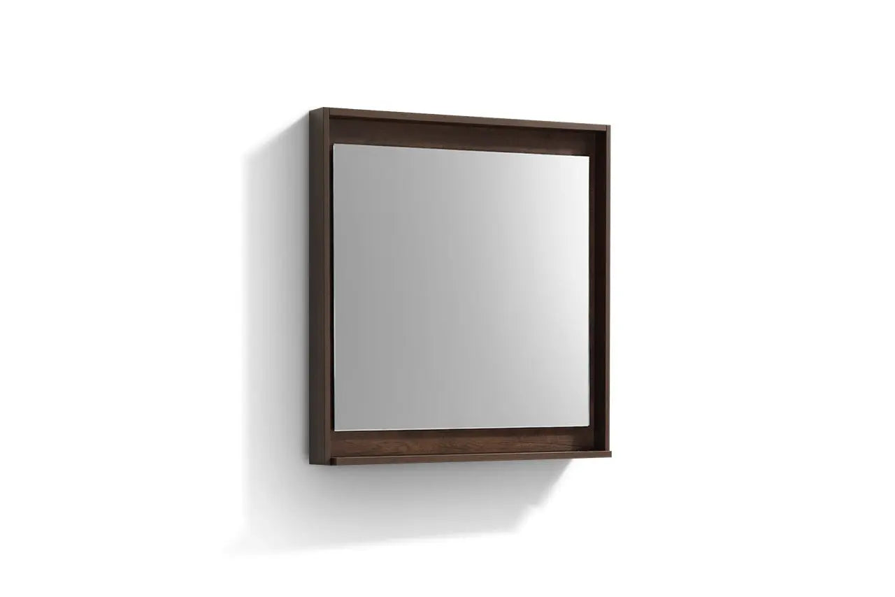 Kube Bath 30″ Wide Framed Mirror W/ Shelf – Rosewood - Plumbing Market