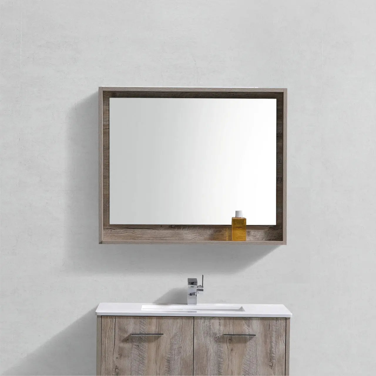 Kube Bath 36" Wide Framed Mirror With Shelf – Nature Wood - Plumbing Market